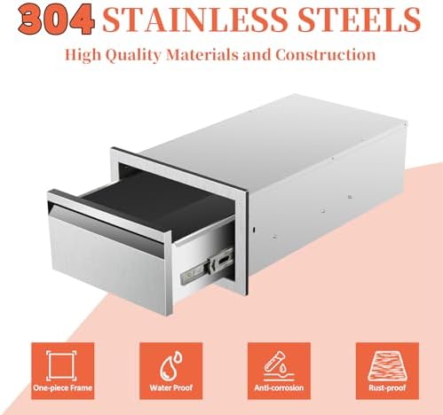 Outdoor Kitchen Drawers Single BBQ Drawers Flush Mount Built-in Stainless Steel Drawer 14" W x 8.5" H x 23" D for Outdoor Kitchen Island Patio Grill Station - Image 3