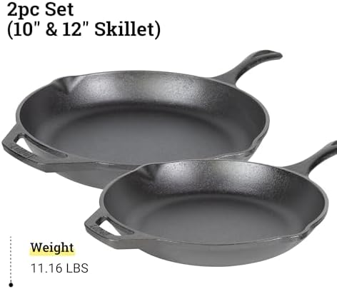 Lodge Chef Collection Cast Iron Skillet Set, 10 Inch and 12 Inch - Image 6