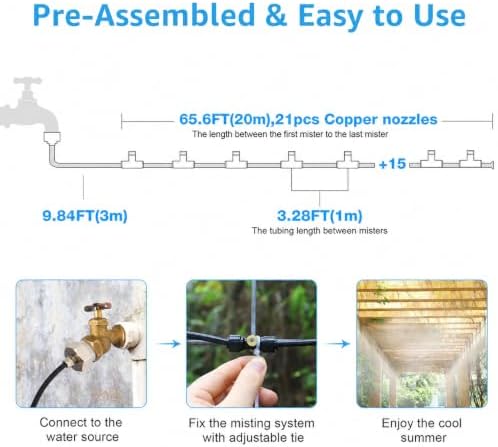 Bonviee 75FT Misters for Outside Patio, 23 Brass Nozzles, 3/4 Inch Adapter - Image 2