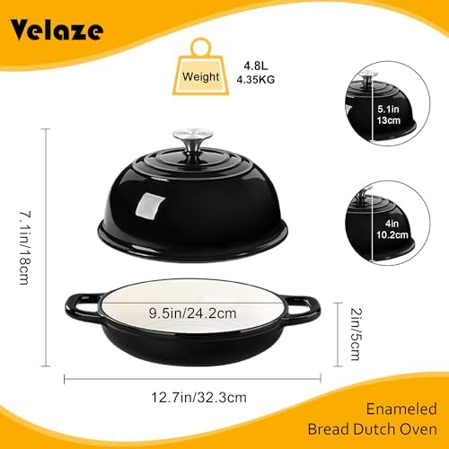 Velaze 5 QT Enameled Cast Iron Dutch Oven for Bread Baking with Dome Lid - Image 3