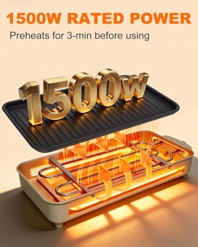 1500W Smokeless Electric Indoor Grill, 3 in 1 Korean Barbecue Grill with Net & Non-Stick Removable Plate and Magnet Strip, Temperature Control & Dishwasher Safe, Smokeless Korean BBQ for Kitchen Party - Image 4