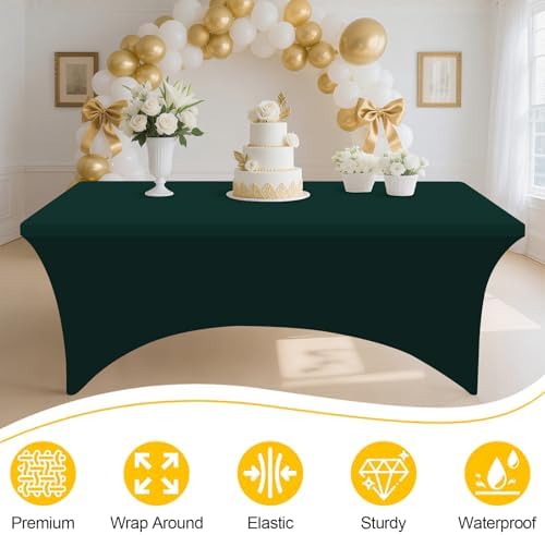 Smiry 5Pack Spandex Table Cloth 6FT, Elastic Fitted Hunter Green Tablecloth - Image 3
