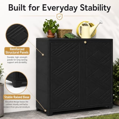 ADDOK Outdoor Storage Cabinet,60 Gallon Waterproof Resin Patio Storage Cabinet with 2 Adjustable Metal Shelf, Upright Outdoor Cabinet for Garden Tools, Pool Supplies, Toys, Porch and Garage - Image 5