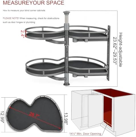 Blind Corner Cabinet Pull Out Organizer,Height-Adjustable 2-Tier Shelves - Image 2
