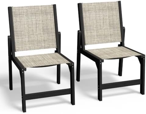 Ciokea HDPE Outdoor Dining Chair of 2, Patio Stackable Porch Chairs, Black by CIOKEA