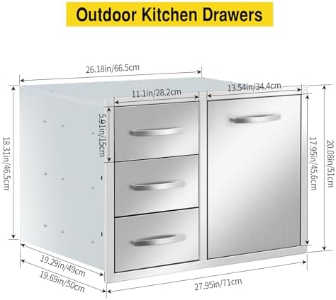 Outdoor Kitchen Drawer Combo BBQ Access Triple Drawers and Trash Drawer for BBQ Island Grill Station 28" W x 20.1" H x 19.7" D with Handles - Image 3