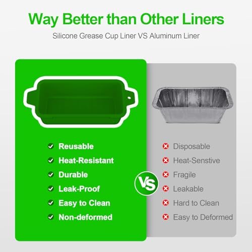 2 PCS Silicone Grease Cup Liners for Blackstone 36 28 22 17 Inch Griddle,Reusable Grease Catcher Cup Liner Grill Grease Tray,Durable Drip Pans Blackstone Griddle Accessories,Green - Image 6