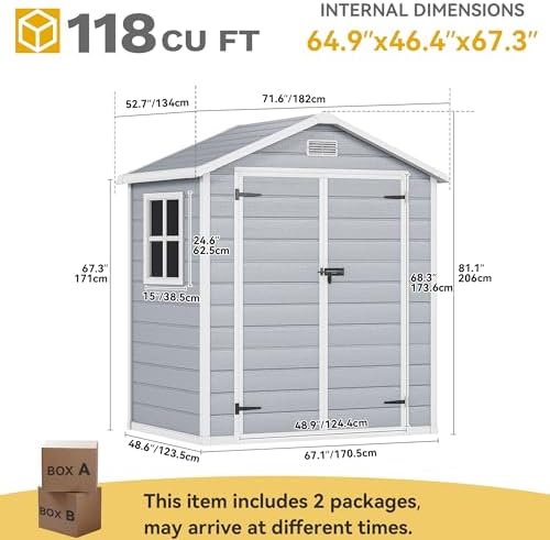 DWVO 6x4.4 FT Resin Storage Shed with Reinforced Floor, Outdoor Storage Shed with Lockable Door, Window and Vents, Waterproof Plastic Tool Storage for Garden, Backyard, Patio, Lawn - Image 6