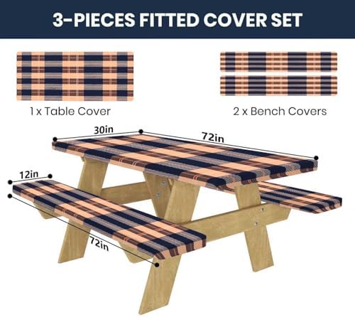 CAPSCEOLL Fitted Picnic Table Cover with Bench Covers 6ft - Autumn Plaid - Image 2