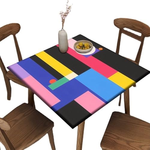 Elastic Tablecloths for Square Tables, Modern Geometric Pattern Printed on Fade Resistant Table Cover Square, Great for Outdoor Picnics Patio Lunch, Fit for 28" x 28" Square Tables by JRBSZMI2