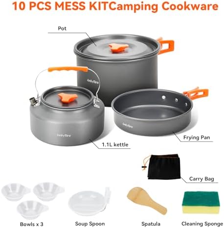 10pcs Camping Cookware Mess Kit, Outdoor Cooking Utensil Set, CT603 - Image 3
