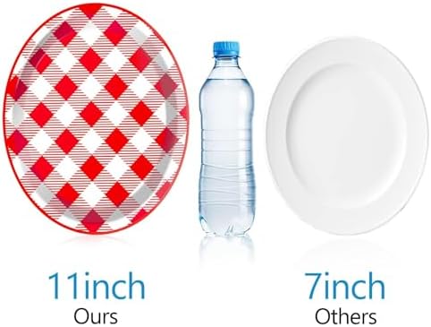 50 PCS Checked Oval Paper Plates Large 11" Disposable Red & White Checkered Platter BBQ Party Decorations Summer Barbecue Supplies Favor for Gathering Picnic Carnival Birthday Party Tableware Set - Image 3