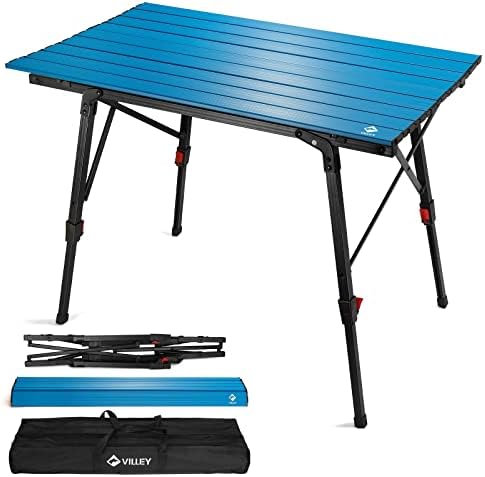 VILLEY Portable Camping Table with Adjustable Legs, Aluminum Folding Table by VILLEY