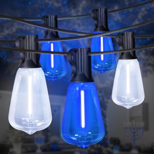 LAMPHOME 26Ft ST38 Blue White Outdoor String Lights, Patio Lights with 12+1 ST38 Edison Bulbs, LED Shatterproof String Lights for Outside Bistro Patio Christmas Party Decorations by ULL