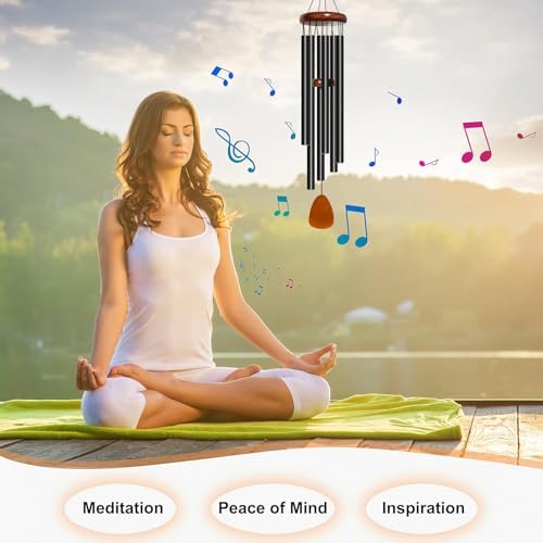 Bursvik 42" Aluminum Wind Chimes for Outside (Black), Patio Zen Decor Gift - Image 6