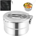Stainless Steel Camping Cook Pot, 1.5L Camping Cookware with Lid and Folding Handle, Large Capacity Bento Pot for Outdoor Backpacking Campings Hiking Picnic by Unknown