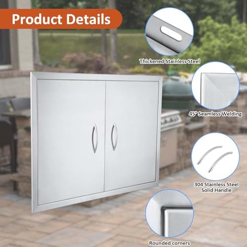 JIE JIN 26" W X 24" H Outdoor Kitchen Doors Double Doors Thickened 304 Brushed Stainless Steel BBQ Access Door BBQ Island Doors Outdoor Kitchen Accessories Door for Outdoor Kitchen BBQ Island - Image 3