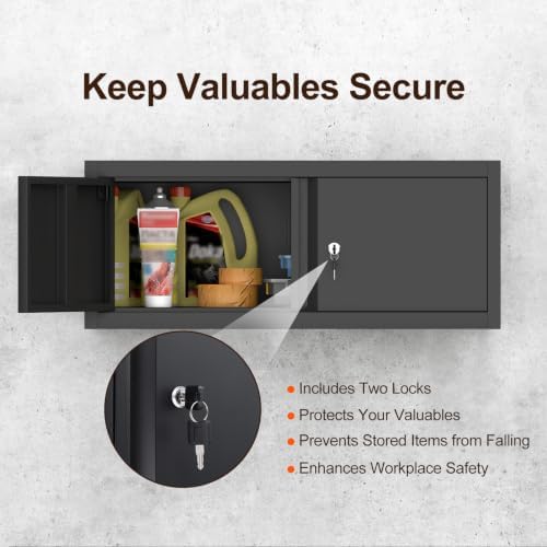 IRONFFICE Metal Garage Wall Cabinets,13" H Garage Storage Cabinet Wall Mounted,Floating Storage Organization with Doors,Locking Hanging Cabinet for RV,Home Office,Warehouse,Black - Image 4