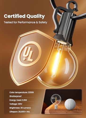 Brightown Outdoor String Lights, 69FT G40 LED IP65 Waterproof Patio Lights - Image 5