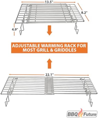 BBQ Future Universal Adjustable Warming Rack for Grills, Folding Stainless Steel Upper Rack for Pit Boss Traeger Pellet Smoker Weber Charbroil Gas Grill Blackstone Griddle & More, Dishwasher Safe - Image 2