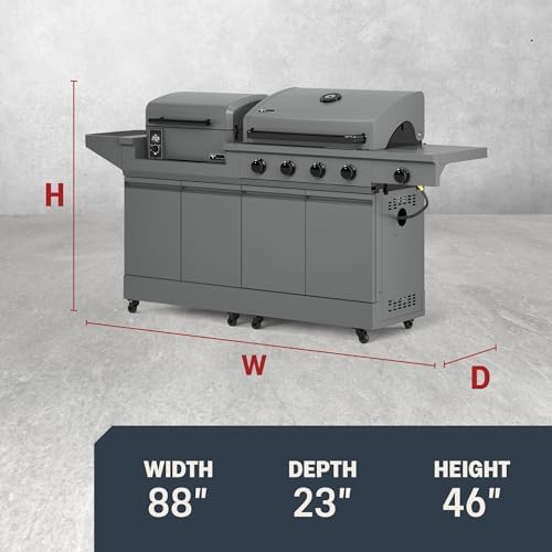 Tytus 2-in-1 Gas Grill 4-Burner, Pellet Smoker & Cover, Prep Cart, 721 sqin - Image 2