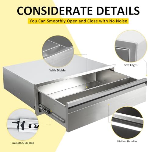 Outdoor Kitchen Drawers 30" W x 10"H Flush Mount BBQ Single Drawers with Divider,Stainless Steel Built-in Drawer for Outdoor Kitchen Island Patio Grill Station - Image 4