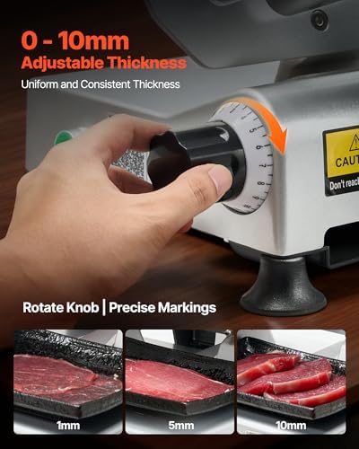 VEVOR Commercial Meat Slicer, 320W Electric Deli Slicer Machine with 10 inch SUS420 Blade, 0-0.4 inch Adjustable Thickness, for Frozen Meat, Ham, Baguett, Steak - Image 4