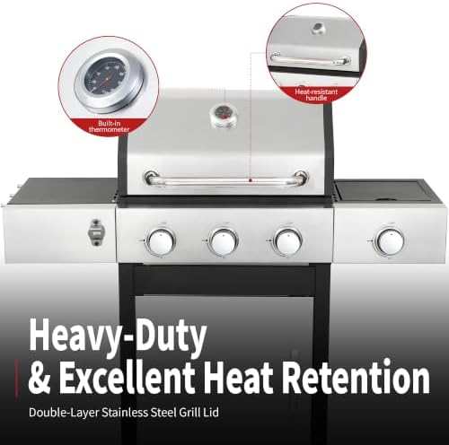 37,200 BTU 3-Burner Propane Gas Grill with Side Burner - Image 4