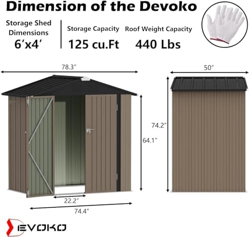 Devoko 6x4 FT Outdoor Storage Shed, Brown - Image 6