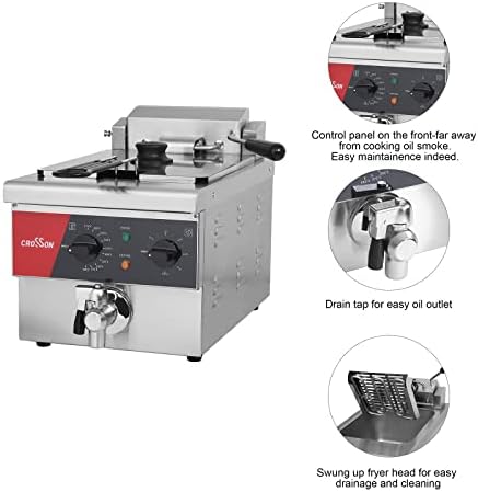 CROSSON 6L Electric Countertop Deep Fryer Extra Large with Drain,Timer,Basket and Lid for Restaurant Use 120V,1800W Commercial Deep Fryers - Image 3