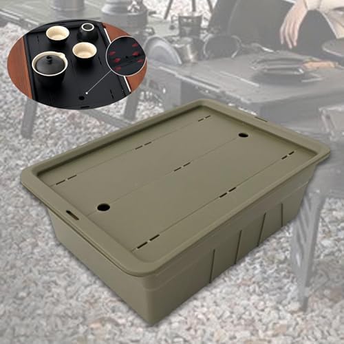 Tea Storage Box with Drainage Tray, IGT Camping Table Basket, Versatile Equipment Organizer for Garage Backyard Barbecue Cooking- Green - Image 3