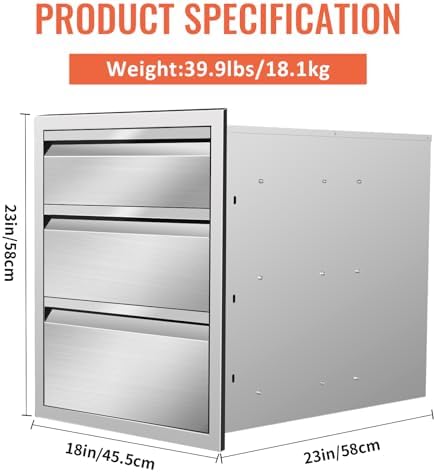 Outdoor Kitchen Drawers 18" W x 23" H x 23" D Flush Mount Triple BBQ Drawers Stainless Steel Drawer with Hidden Handle for Outdoor Kitchen Island Patio Grill Station - Image 2