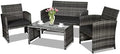 Goplus 4-Piece Rattan Patio Furniture Set, Outdoor Wicker Conversation Sofa with Weather Resistant Cushions and Tempered Glass Tabletop for Lawn Backyard Pool Garden (Black) by Goplus
