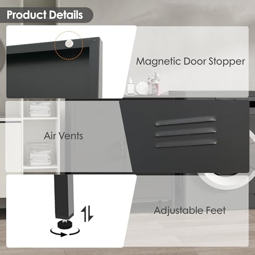 Metal Storage Cabinet with Doors and Shelf Office Storage Cabinets Sideboard Cabinet for Home Office Living Rooms Dining Room (Black) - Image 4