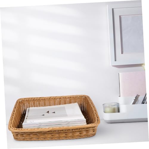 Desktop Magazine Storage Basket, Plastic Woven Fruit Basket for Kitchen - Image 6