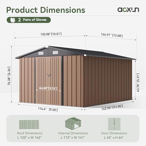 Aoxun 10 x 12FT Outdoor Storage Shed with 2 Pack Motion Sensor Light, Brown - Image 2