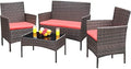 Greesum Patio Furniture 4 Pieces Conversation Sets,Brown and Red by BuynowfromGreesum