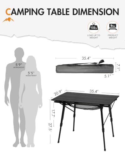 Portal Camping Table, Folding Aluminum Outdoor Table with Mesh Layer - Image 2