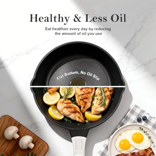 10 Inch Deep Frying Pan Skillet with Lid, Saute Pan Nonstick,White - Image 2