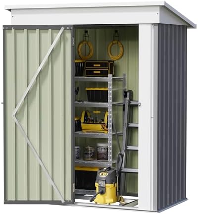 Devoko 5x3 FT Outdoor Storage Shed with Floor Frame, Gray - Image 2