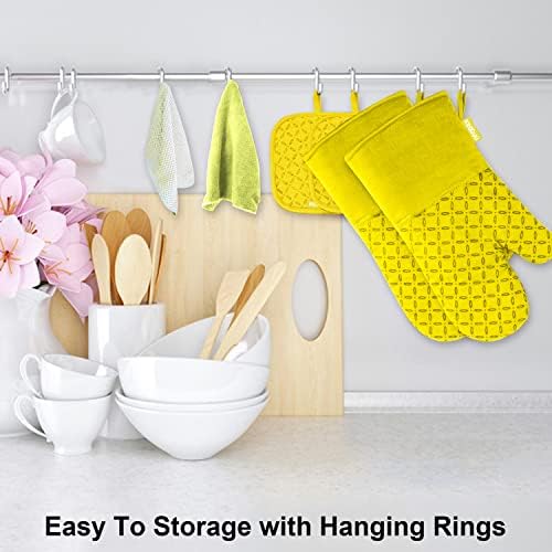 KEGOUU Oven Mitts and Pot Holders 6pcs Set, Kitchen Oven Glove High Heat Resistant 500 Degree Extra Long Oven Mitts and Potholder with Non-Slip Silicone Surface for Cooking (Yellow) - Image 4