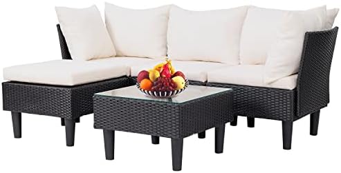 FDW 5-Piece Patio Furniture Set | Khaki | Outdoor Wicker Furniture by FDW
