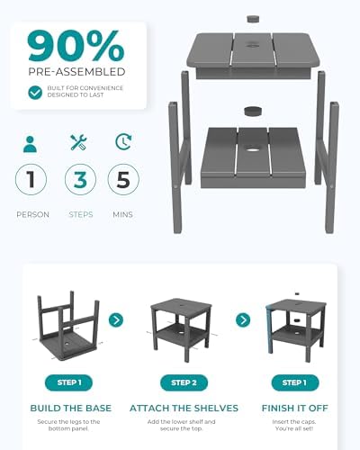 SERWALL Double Layer Adirondack Side Table with Umbrella Hole, HIPS Outdoor Side Table Rectangular End Tables for Patio, Poolside, Garden, Gray - Image 7