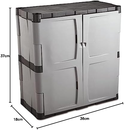 Rubbermaid Freestanding Storage Cabinet with Doors 18"D x 36"W x 37"H Medium Gray/Black Two-Shelf Lockable Cabinet for Indoor/Outdoor/Garage Storage for Garden Tools/Lawn Care Accessories - Image 3