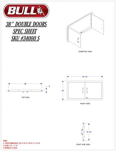 Bull Outdoor Products 34000 38" Double Access Doors – 304 16 Gauge Stainless Steel, Double Walled Design, Rust and Stain Resistant, Outdoor Kitchen Cabinet Access for Propane Tanks, Heavy Duty - Image 3