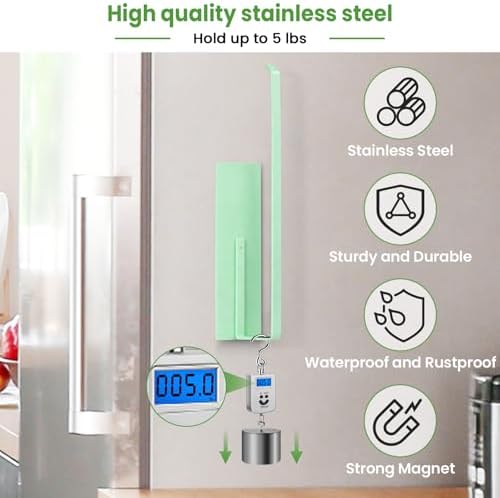 Paper Towel Holder, Magnetic Paper Towel Holder for Fridge, Toilet Paper Roll Holder Magnet Towel Rack Wall Mount Fridge Organizer for Paper Towels Rolls Bathroom Pantry RV Kitchen Storage Green - Image 7