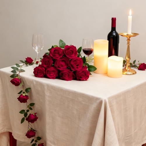 50Pcs Red Roses Artificial Flowers with Stems for Home Decor - Image 5