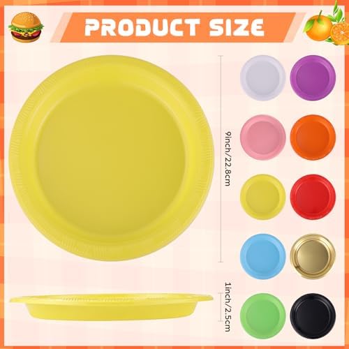 Plastic Plates 9 Inch Plastic Solid Round Party Dessert Dinner Plates for Weddings Party BBQs Birthday Camping and Anniversary (30, Yellow) - Image 3