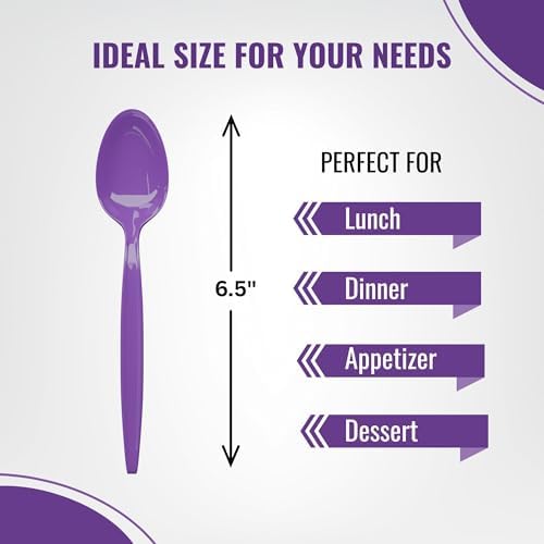 Purple Plastic Spoons (24 Pieces) - Colored Durable Disposable Flatware Packs for Halloween, Catering Events Utensils, Banquets, Occasions or Holiday, Themed Birthday Party Supplies, Blue Orchards - Image 3