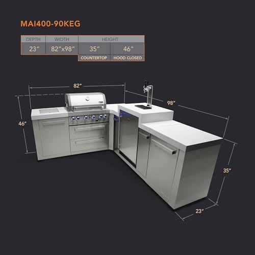 Mont Alpi Premium 82"W x 98"D Stainless Steel L-shaped Modular Outdoor Kitchen Island with 3-tap Kegerator Beer Dispenser + 32"W 4-Burner BBQ Grill + Granite Countertops + Storage Cabinets + Drawers - Image 2